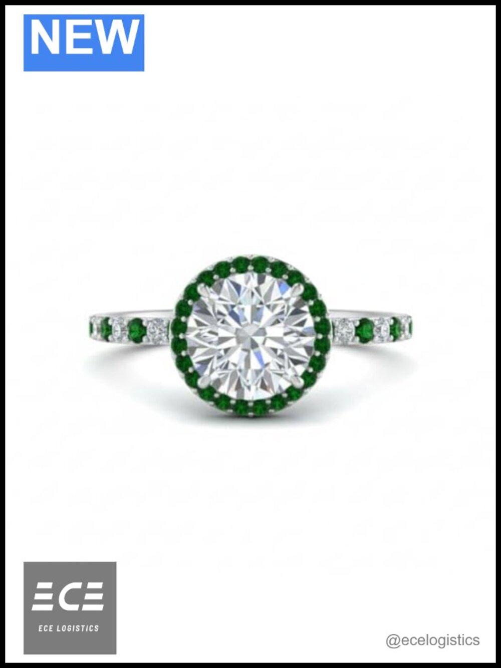 Sterling Silver Created Emerald Halo Engagement Ring Round Cut